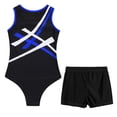 thumbnail image 4 of Alvivi Kids Girls Gymnastics Sleeveless Leotard with Booty Shorts Ballet Dance Unitard Activewear Blue&Black 10, 4 of 5