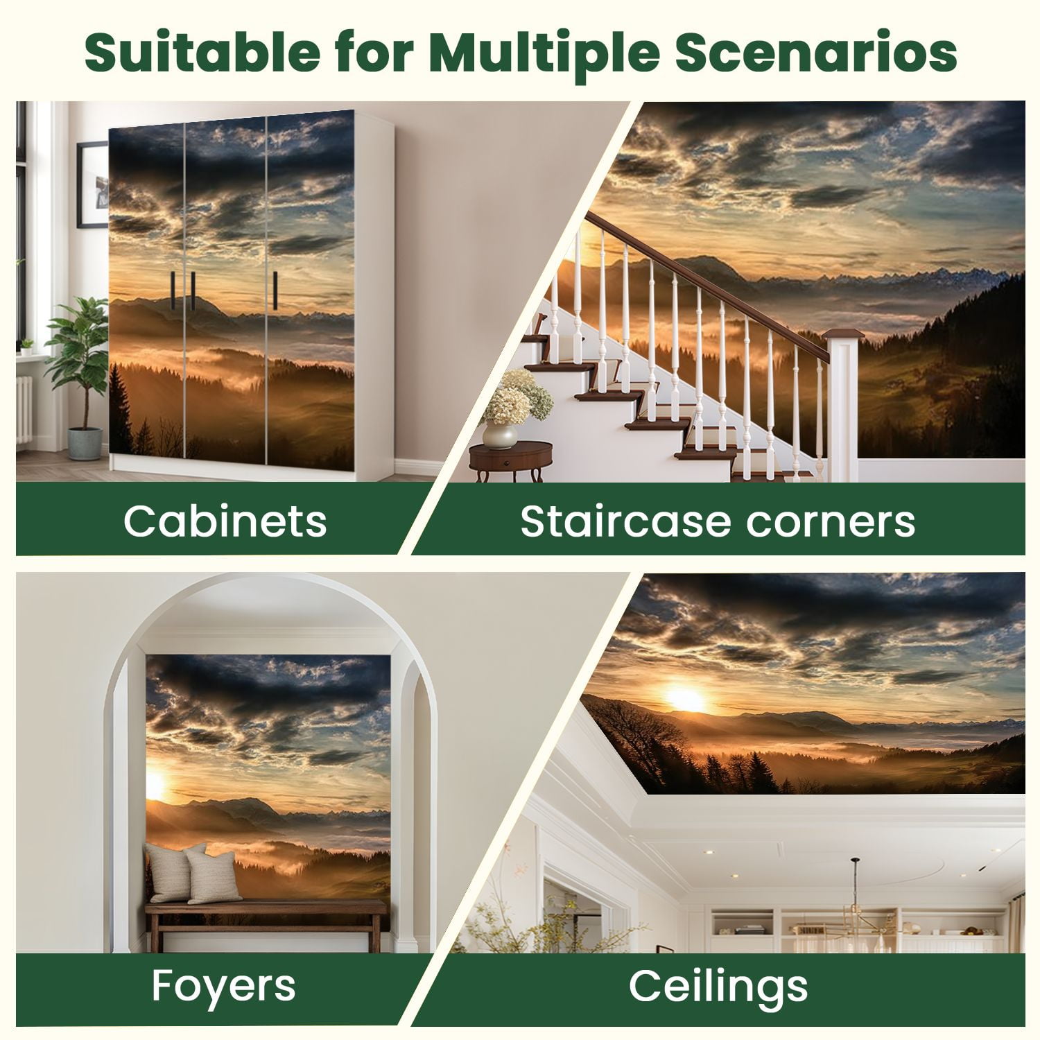 Peel and Stick Wallpaper spectacular sunset landscape European alps winter Modern Art Wall Mural Decor Self Adhesive and Removable 100in x 144in