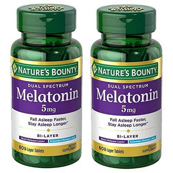Nature's Bounty Dual Spectrum Bi-Layer Melatonin 5mg Tablets, 60 Count, 2 Pack