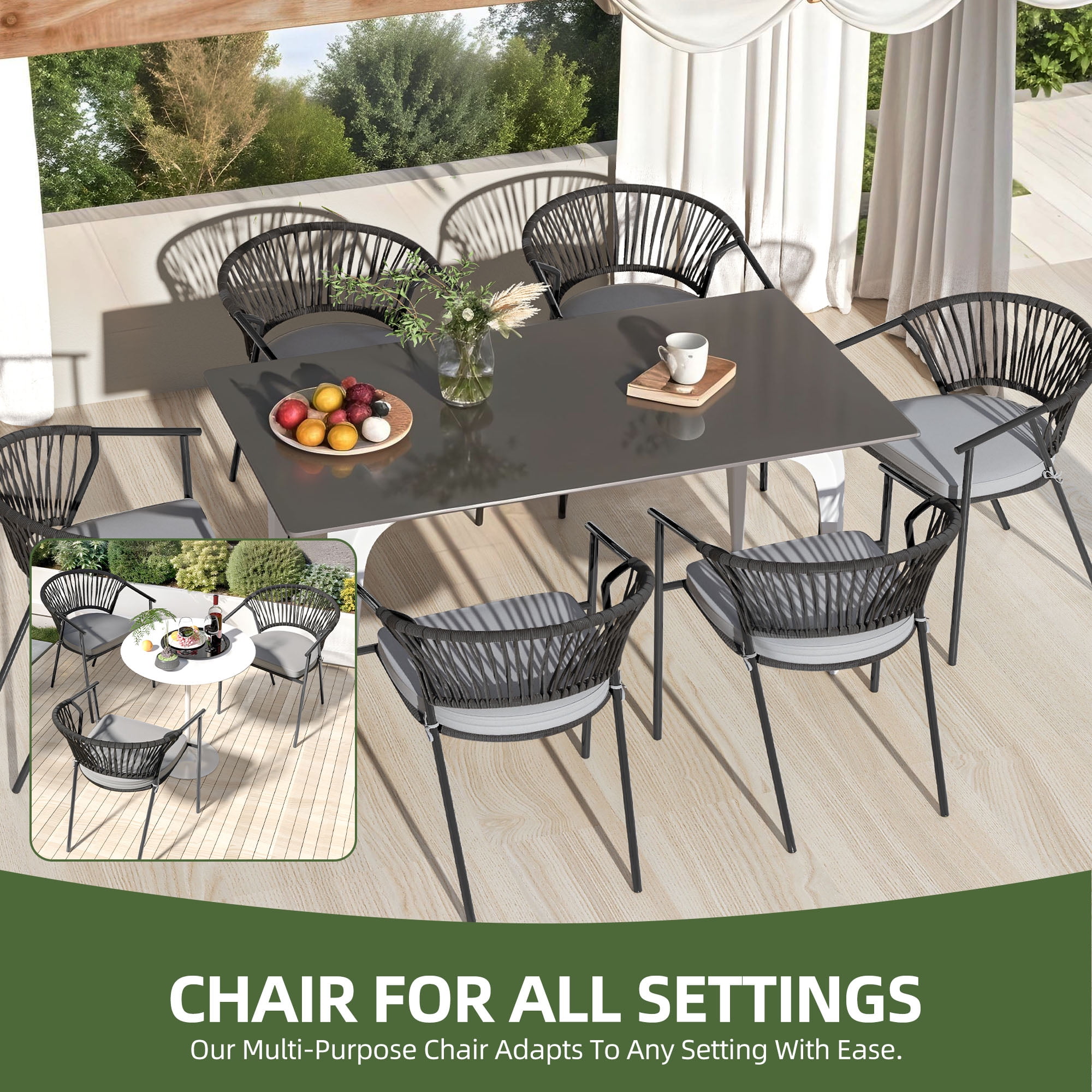 Uforic 6-Piece Outdoor Patio Dining Chairs with Cushion, Stackable Patio Chairs for Garden, Backyard, or Poolside,Gray