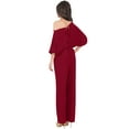 thumbnail image 2 of KOH KOH Long Pant One Off Shoulder 3/4 Short Sleeve Sexy Wide Leg Casual Summer Fall One Piece Jumpsuit Pant Suit Romper Playsuit Tall Overall For Women Crimson Dark Red Large US 12-14 JSN003, 2 of 6