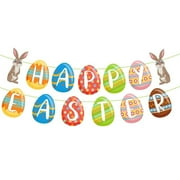 DIY Gifts Party Decoration Colored Eggs Photo Booth Props Pull up Banner Hanging Banners Happy Easter Pulled Banner Bunny 1PCS
