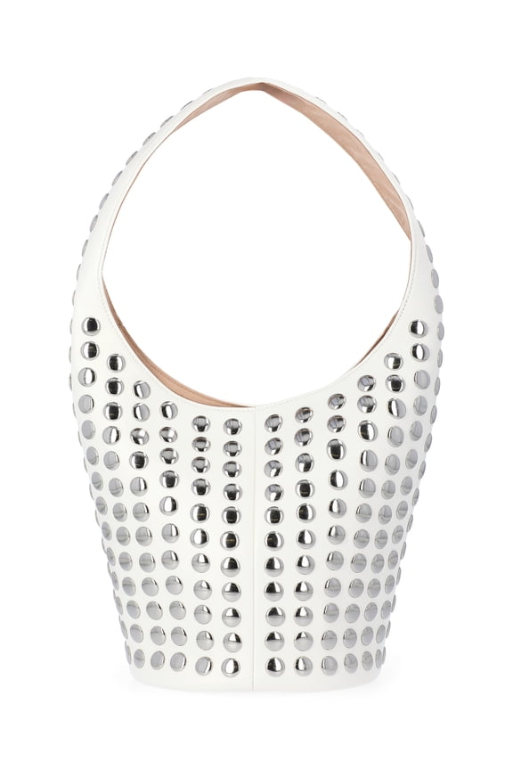 Women's Studded Bucket Shoulder Bag, White