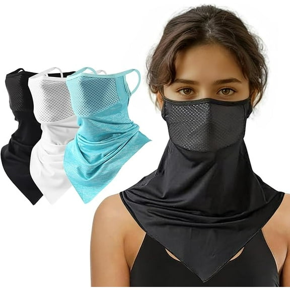 3 PCS Triangular Hanging Ear Mask, Summer Sun Protection Cycling Face Cover Ice Silk Mask, Neck Gaiter Bandana for Outdoor