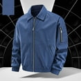 thumbnail image 2 of ohmzyzo Men's Bomber Jacket Lightweight Casual Spring Fall Windbreaker Lapel Collar Zip Up Coat with Pocket Blue M, 2 of 4
