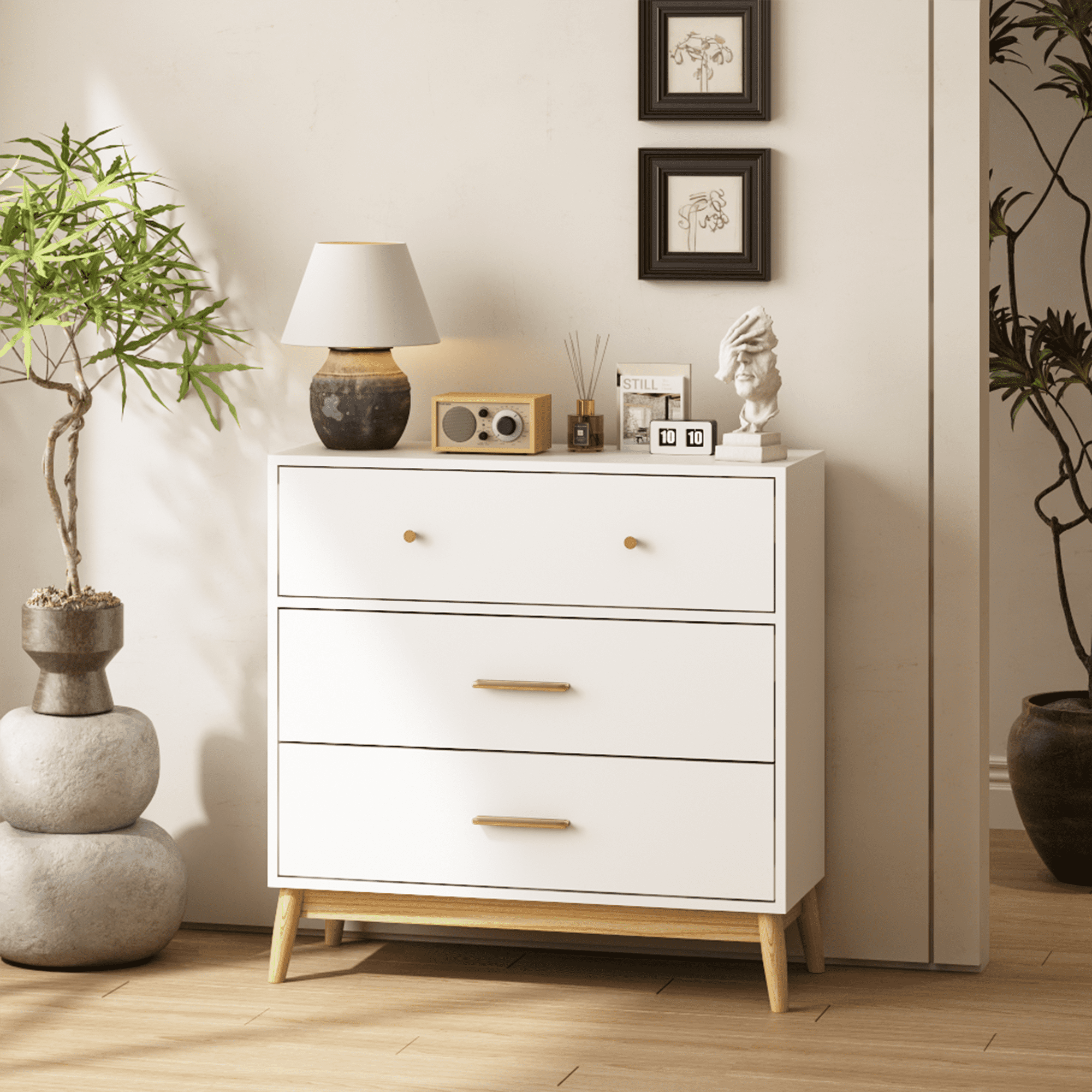 3 Drawer Dresser for Bedroom,Modern Chest of Drawers,Small Dresser Nightstand Organize with Rose Gold Handle for Small Space,Kids Room