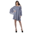 thumbnail image 3 of Moomaya Royal Blue Womens Off Shoulder Summer Beach Dress Cotton Vacation Dress With Bell Sleeves - M, 3 of 7