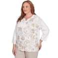 thumbnail image 3 of Alfred Dunner Womens Plus-Size Split Neck Botanical Gold Foil Print Sweater, 3 of 4
