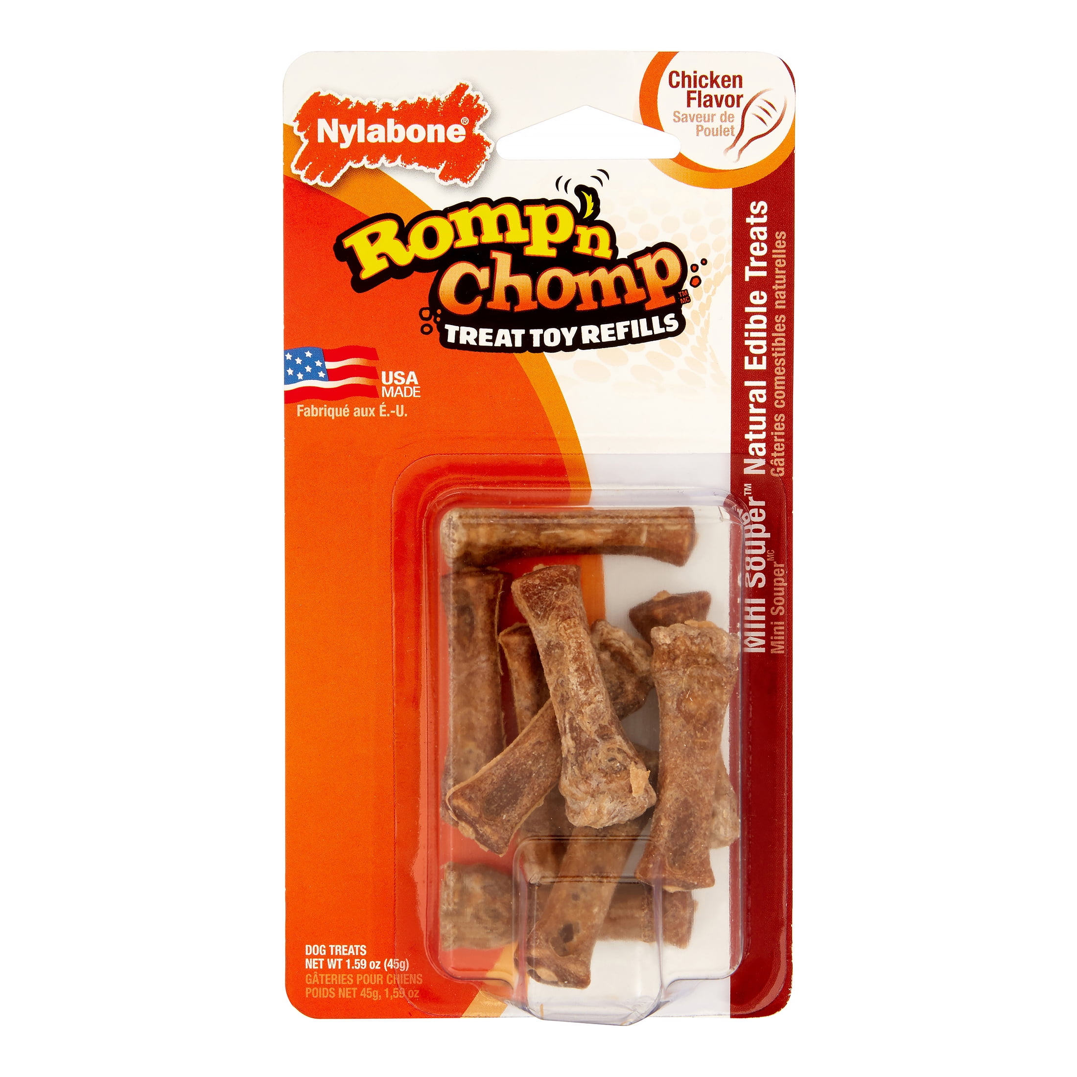 Nylabone Romp 'N Chomp Chicken Flavor Dog Treats, 1.59 Oz, 9 Ct