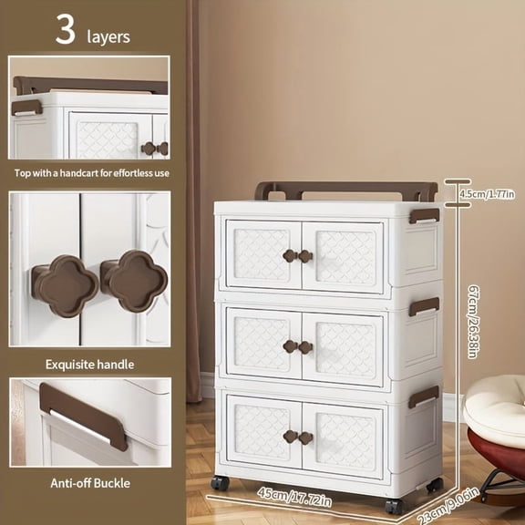 Large White Plastic Storage Box with Lid - 17.72in Foldable Stackable Organizer with Handles for Clothes, Blankets, Pillows - Closet & Home Organization