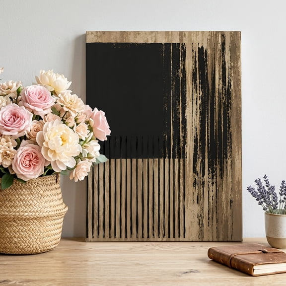 Canvas Wall Art Black Square Canvas Art Print Industrial Charcoal Tan Distressed Texture Abstract Wall Decor for Living Room Bedroom Artwork Decorations Stretched Framed Ready to Hang 22"x28"