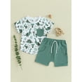 thumbnail image 2 of Infant Boys Summer Outfits Dinosaur Print Short Sleeve T-Shirts Tops Elastic Waist Shorts Set, 2 of 8