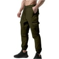 thumbnail image 3 of Wdfiry Men's Cargo Pants Drawstring Elastic Waist Multi Pockets Pants Solid Color Comfortable Slim Long Pants, 3 of 9