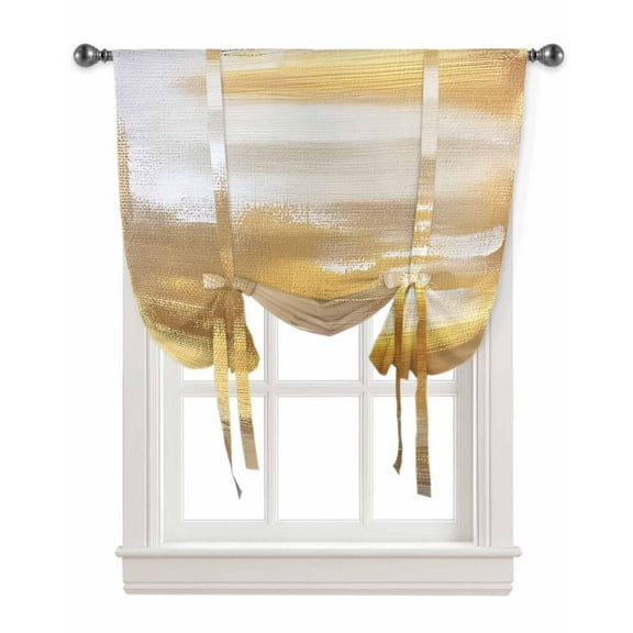 Yellow Beige Tie Up Curtains for Window, Modern Oil Painting Abstract Art Thermal Insulted Balloon Shade Adjustable Rod Pocket Curtains Valance Panels for Kitchen Bathroom Café 34 x 45
