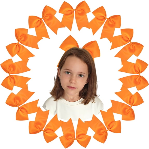 JoyBowie 12 Pack 8 Inch Large Orange Cheer Bows for Girls, Solid Color Grosgrain Hair Bows with Elastic Hair Ties for Cheerleading, Sports, and Daily Wear