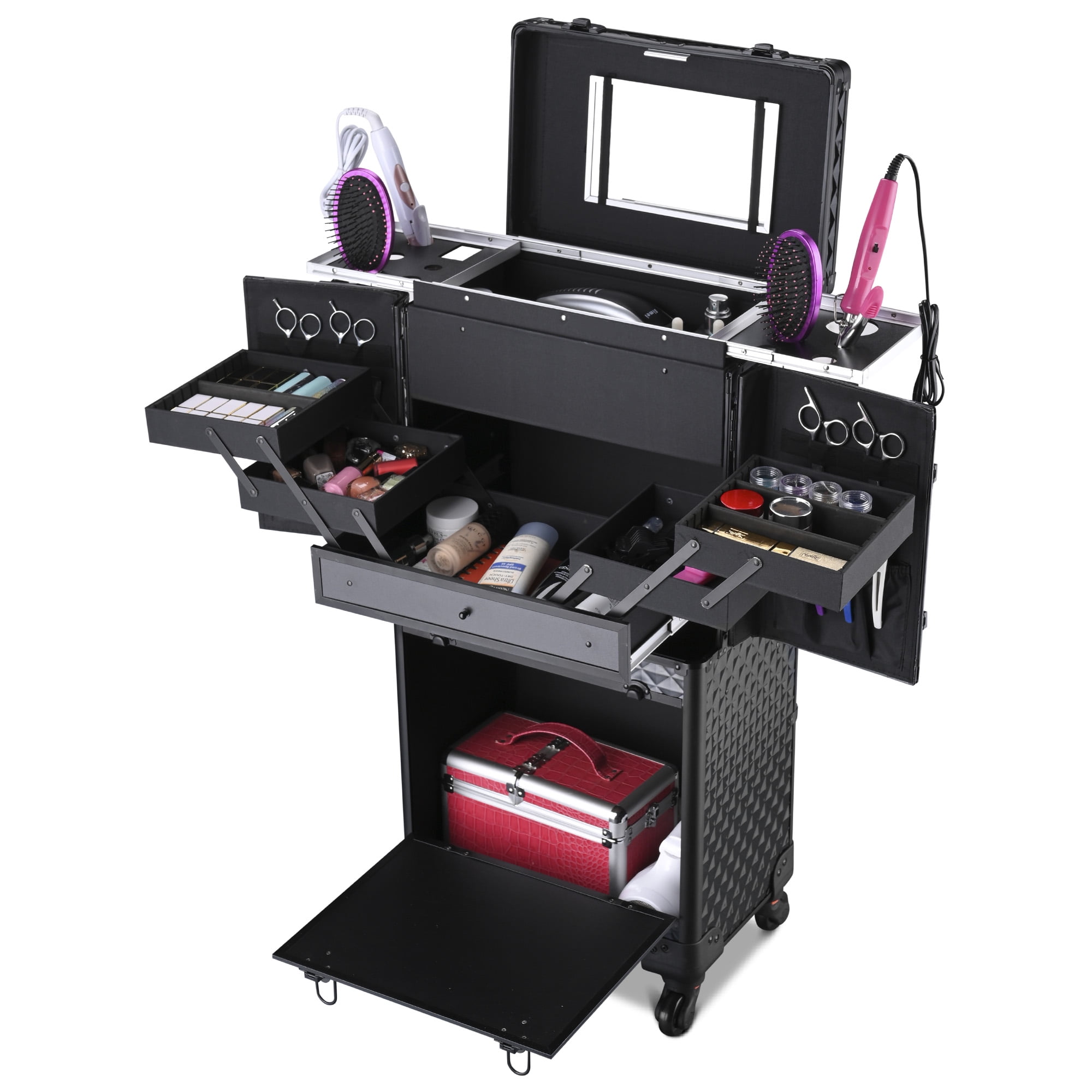 Byootique Rolling Makeup Case Trolley Cosmetic Organizer Hair Stylist Salon