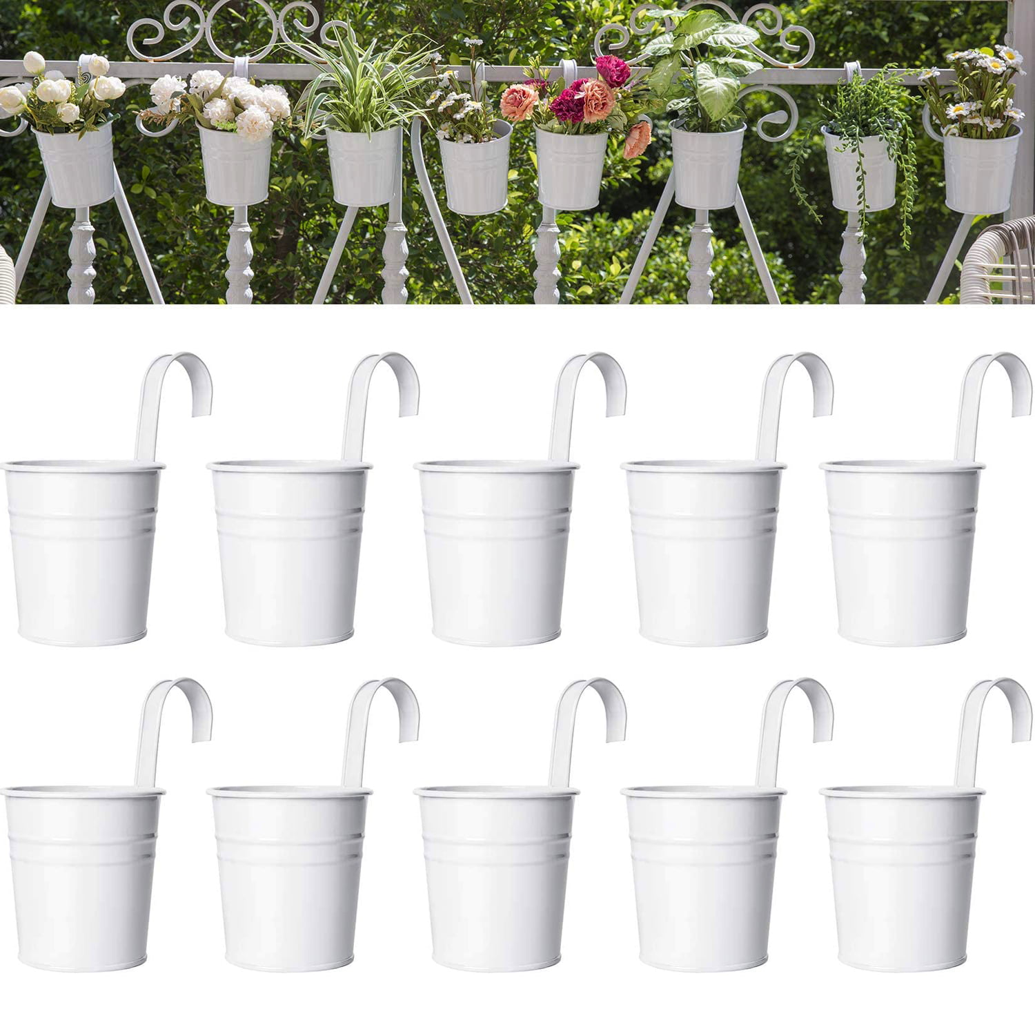 10 Pcs 10 cm Metal Flower Pots Colored Metal Hanging Plant Pots Fence Flower Pots Garden Hanging Flower holder without Drainage Hole