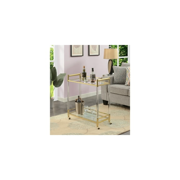 2 Tier Bar Cart - Acrylic Glass Serving Cart with Chrome Frame