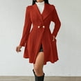 thumbnail image 3 of Women's Sweater Dress Cardigan Dress V-Neck Long Sleeve Button Front A Line Solid Color Knit Dress for Winter Casual,Deep Red,L, 3 of 7