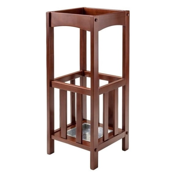 Pemberly Row Umbrella Stand with Metal Tray in Walnut
