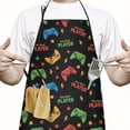 thumbnail image 2 of Multicolor Controllers Games Text Black Apron-Garden Aprons for Women with Pockets-Cotton Linen Waterproof Kitchen Cooking Gardening Aprons Adjustable for Kitchen,Cooking,BBQ and Salon 33x27 Inch, 2 of 7