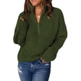 thumbnail image 2 of hirigin Women Sweater Knit Pullover Long Sleeve Stand Collar Zipped Solid Tops for Casual Daily, 2 of 5