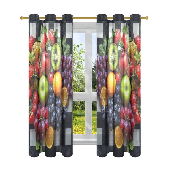 Window Curtain Panels Cotton Linen Decorative Curtains - Symmetrical Fruit Painting PhotoWindow Shade Backdrops for Home Office Sunroom Country House