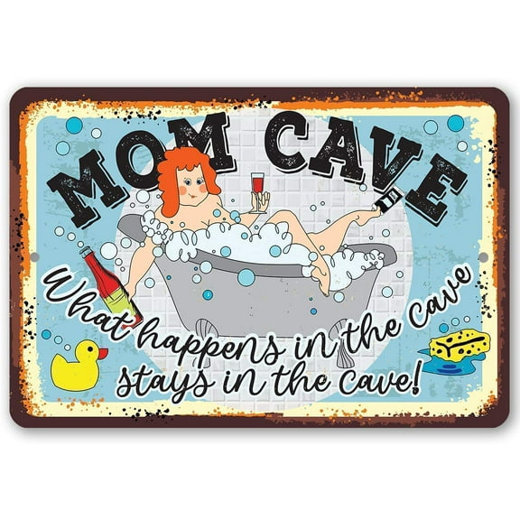Metal Sign - Mom Cave - Durable Metal Sign - Great Bathroom Decor and Mother's Day, Christmas and Birthday Gift Under $20 (8" x 12")