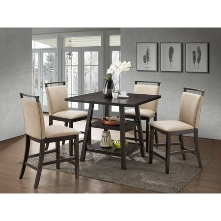 Carson 5 Piece Cuccino Wood Transitional Counter Height 40 Carson 5 Piece Cuccino Wood Transitional Counter Height 40 Square Kitchen Dinette Dining Table