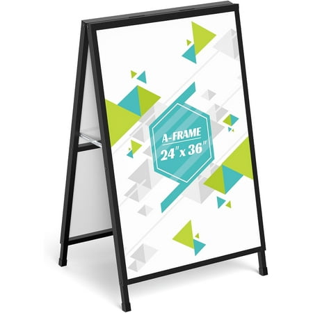 Sandwich Board Signs Outdoor A-Frame Sign Holder 24x36 inches  Black Coated Steel Metal Double-Sided Folding Frame Poster Boards