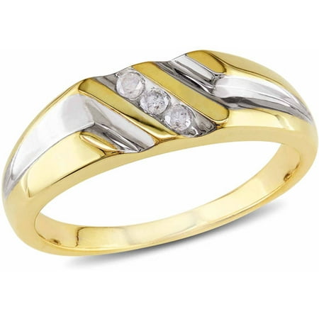 Miabella Diamond Accent Two-tone Sterling Silver Three-Stone Men's Ring