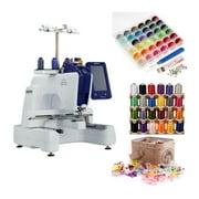 Brother PRS100 Single Needle Embroidery Machine Bundle with PRCF3 Cap Frame and Driver Set, Bobbins, Clips, and Threads (5 Items)