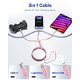 thumbnail image 5 of Aioneus 2 Pack 3 in 1 Multi Charging Cable, 3A Fast Charging with USB C, Micro USB Cables Compatible with iPhone iPad Samsung, Pink, 5 of 7