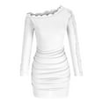 thumbnail image 4 of Blczomt Lace Women's Dresses Sexy Mini Long Sleeve White Bodycon Party Off Shoulder Trendy Dress, 4 of 6