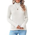 thumbnail image 2 of Suéteres de punto acanalado con cuello alto para mujer 2023 Otoño de manga larga suave clásico ajustado suéter Tops, 2 of 5