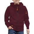 thumbnail image 2 of Loopsun Boys Hooded Sweatshirt Jackets, Boys Solid Hooded Zip Sweatshirt Long Sleeve Casual Outerwear with Pockets Wine, 14-15 Years, 2 of 5