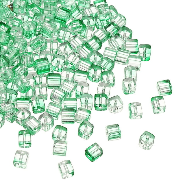 Uxcell 500 Pcs Perlas de Cubo de Cristal, 7mm Transparentes Facetadas Cuadradas Espaciadoras Suministros para Manualidades para Joyería DIY Pulsera Aretes Collar, Verde