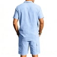 thumbnail image 4 of Men'S Short Sleeve Solid Color Workwear Button Down Shirt With Multiple Pockets And Cargo Shorts Set For Summer Casual Wear,Light Blue,M, 4 of 6