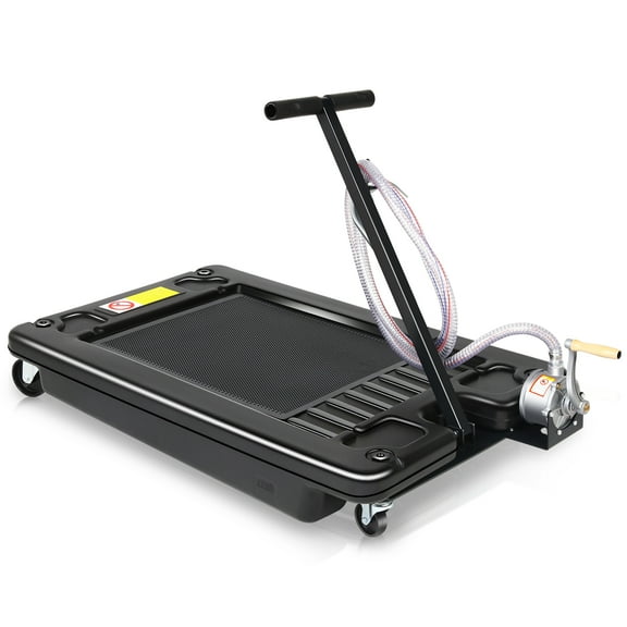 17 Gallon Oil Drain Pan with Pump, Evacuation Hose, T-Handle, Low Profile for Trucks Buses RVs