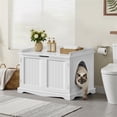 thumbnail image 3 of Yaheetech 2 Doors Pet Litter Box Wooden Storage Bench Side Table End Table for Pets Cat Dog, White, 3 of 7
