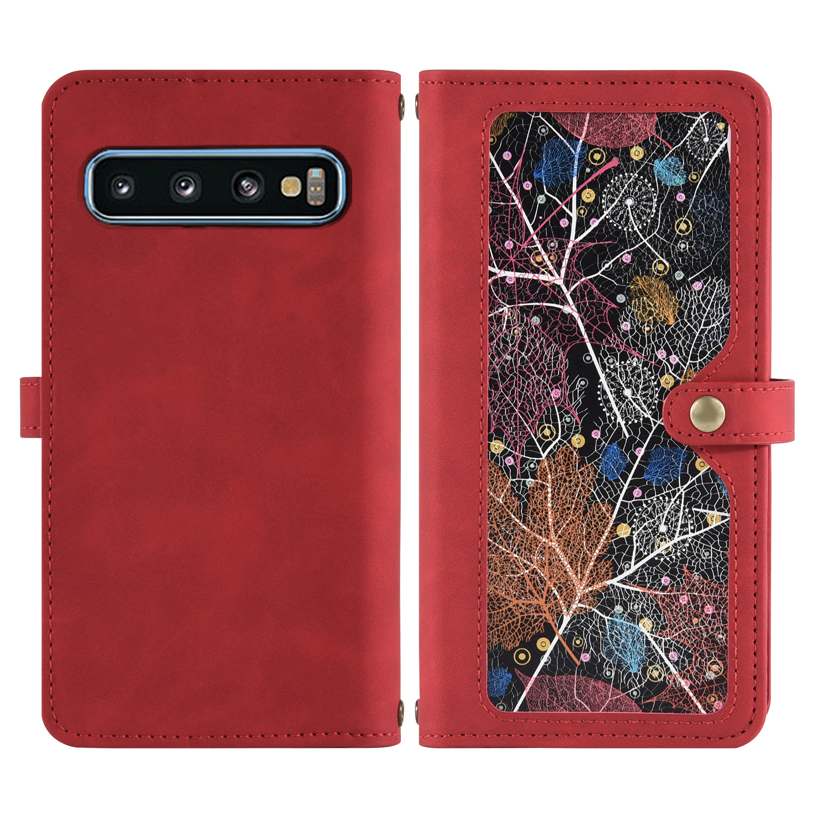 Asuwish Phone Case for Samsung Galaxy S10 Wallet Cover With Tempered Glass Screen Protector Crossbody Wrist Strap Flip Pattern Zipper Credit Card Holder Stand Cell S 10 Edge 10S GS10 X10 Women Red