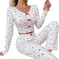 thumbnail image 2 of Homenesgenics 2-Piece Lounge Set Home Clothes Curled Heart Long-sleeved Pajamas for Women Can Be Worn As Outerwear Long Pants Two-piece Set Red XL, 2 of 3