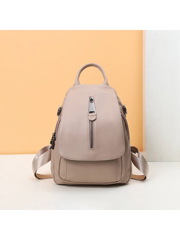 Anti Theft Leather Travel Women's Multi-layer Backpack,Linen blue