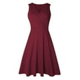thumbnail image 1 of Women Pleated High Waist V Neck Wrapped Sleeveless Solid Color Summer Dress, 1 of 6