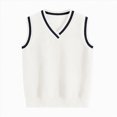 thumbnail image 5 of CAUYDY Boys Sweater Vest V Neck Sweater Vest Cable Knit Cotton Sweaters Toddler School Uniform for Girls(L101-White,5-7 Y), 5 of 5