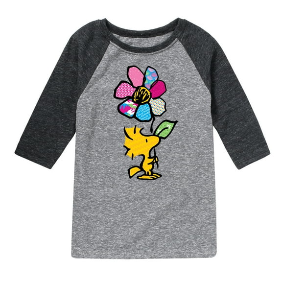 Peanuts - Woodstock With Flower And Pattern - Toddler And Youth Raglan Graphic T-Shirt