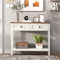 JERFIT Farmhouse Console Table with Storage Drawers and Shelf, Rustic Entryway Sofa Table in Antique White for Living Room, Hallway