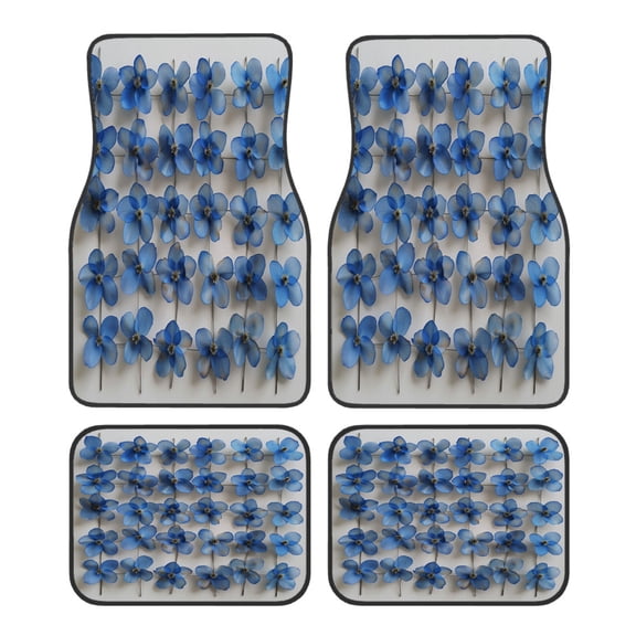 4-Piece Car Floor Mats Set, Cobalt Blue Flowers Crystal Velvet Automotive Front & Rear Floor Liners, Universal Fit for Car, Truck, SUV