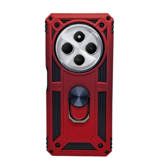 Funda Uso Rudo Cely Vesmir con Anillo Magnético Para Xiaomi Redmi 14C Rojo Más 2 Micas de cristal