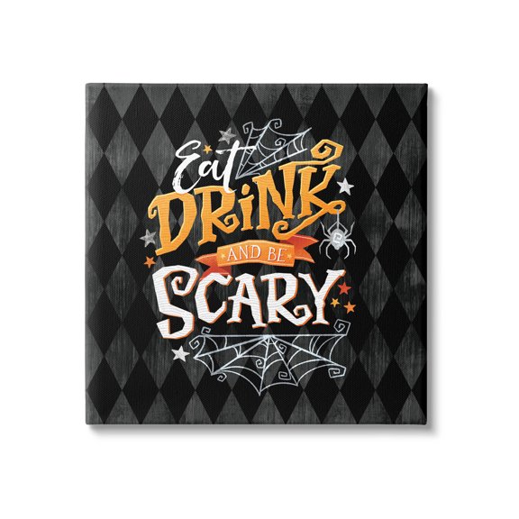 Eat Drink Be Scary Halloween Pattern Holiday Graphic Art Gallery Wrapped Canvas Print Wall Art